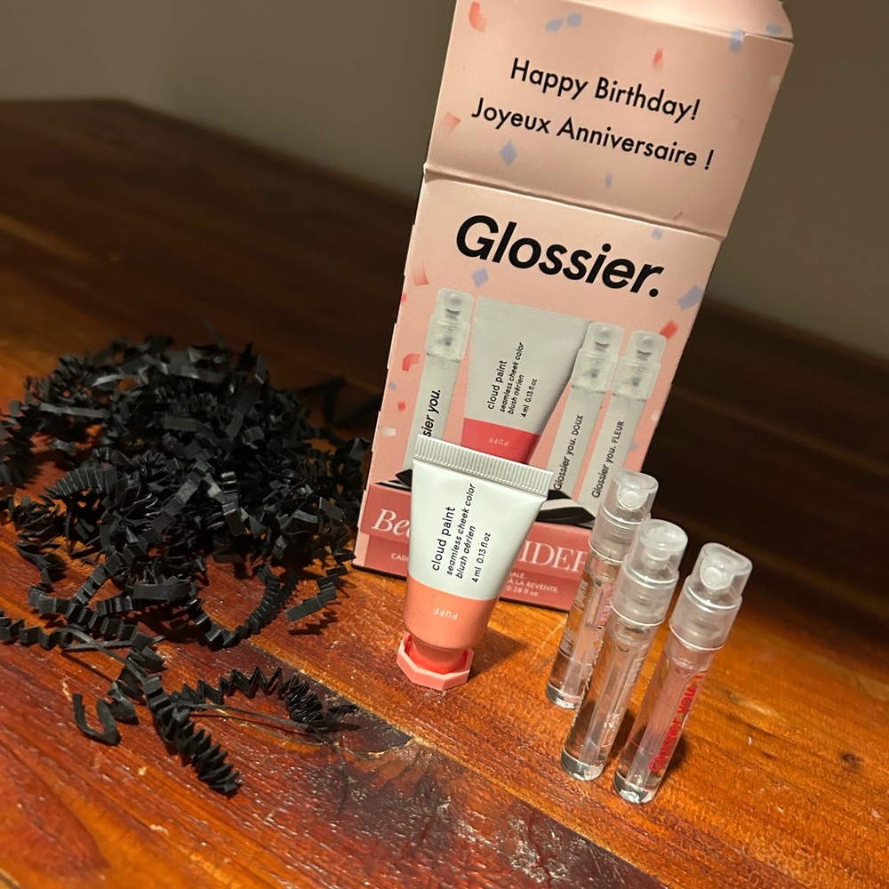 Glossier Cloud Paint and Mini Perfume Trio
